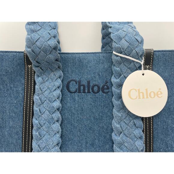 $2K BRAND NEW CHLOE LARGE WOODY DENIM SUMMER TOTE BAG NWT AUTHENTIC - Picture 6 of 16